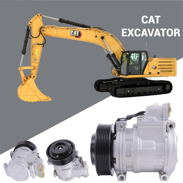 10PA15C Компресор змінного струму 24 В для екскаватора Caterpillar 345B; PV8 140 мм шків; Пряме кріплення; Оптова частина важкої техніки.