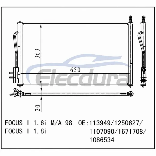 YS4Z19712AB Ford Focus I 1998+ Конденсер A/C 20mm Core