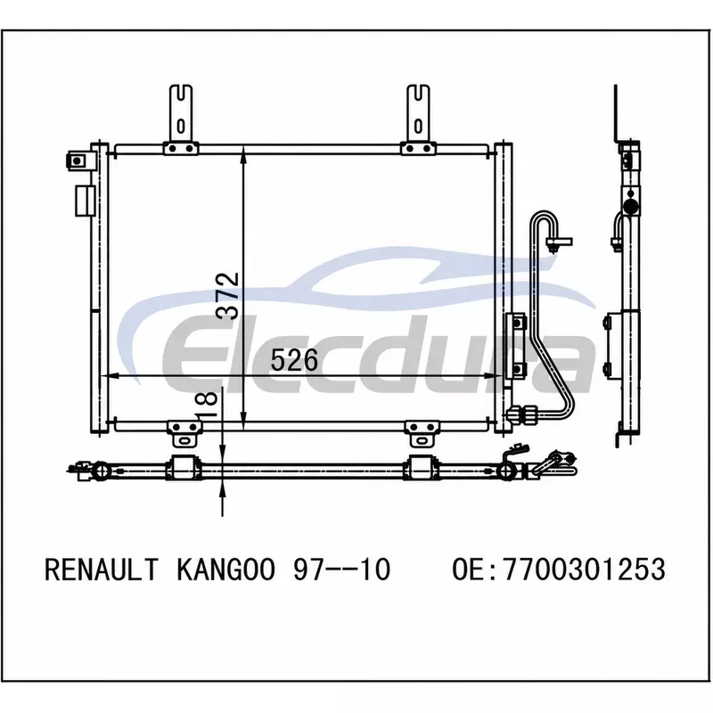 7700301253 Renault Kangoo 1997-1999 A/C kondensator 18mm kerne