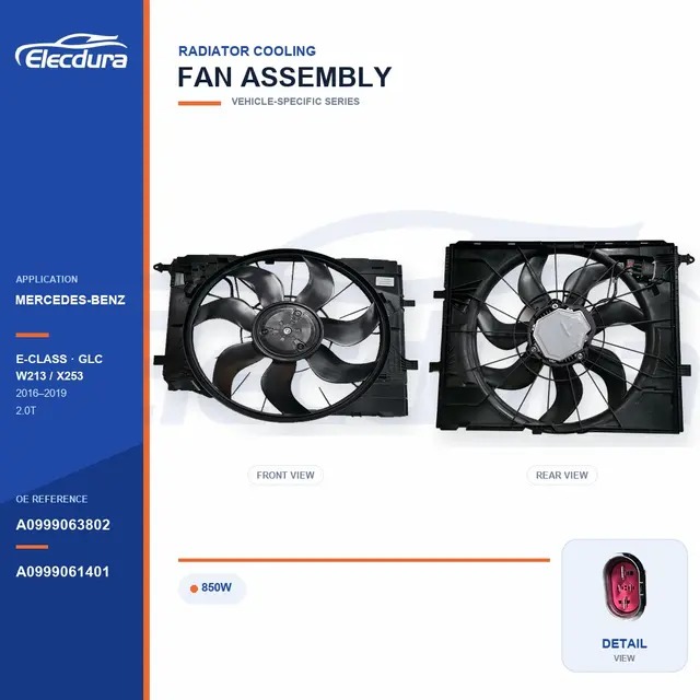 مجموعة مروحة تبريد الردياتير لمرسيدس بنز W213 / X253 850 واط A0999063802 العرض بالجملة