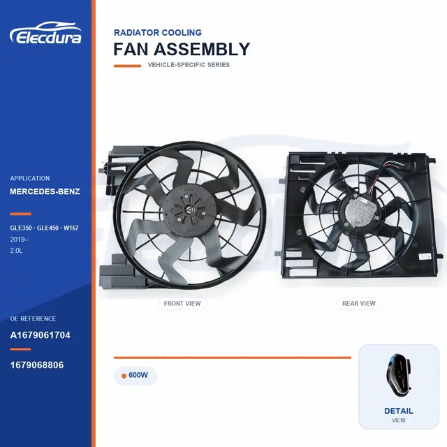 K&oslash;lerventilator komplet til Mercedes-Benz W167 600W A1679061704 Bulk Supply