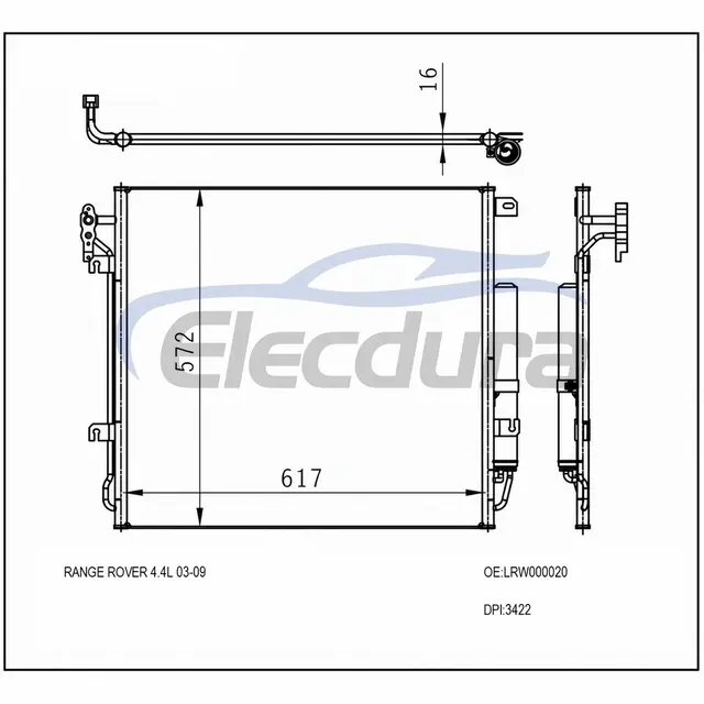 JRB500140 Land Rover Discovery 4 4 2005-2009 A/C-kondensator 16 mm kerne