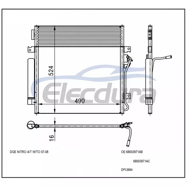 68003971AB Dodge Nitro 2007-2008 A/C คอนเดนเซอร์ 16 มม.