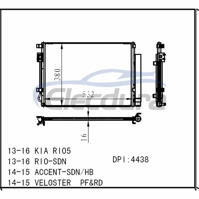 976061W000 Kia Rio5 2013-2016 A/Cコンデンサーアセンブリ