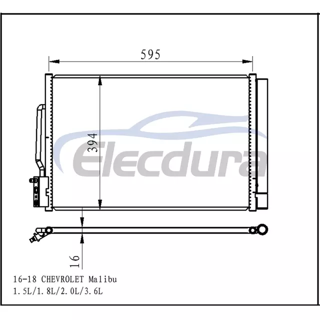 84208083 Chevrolet Malibu 2016-2018 1.5L / 1.8L / 2.0L / 3.6LA/C คอนเดนเซอร์ 16 มม.