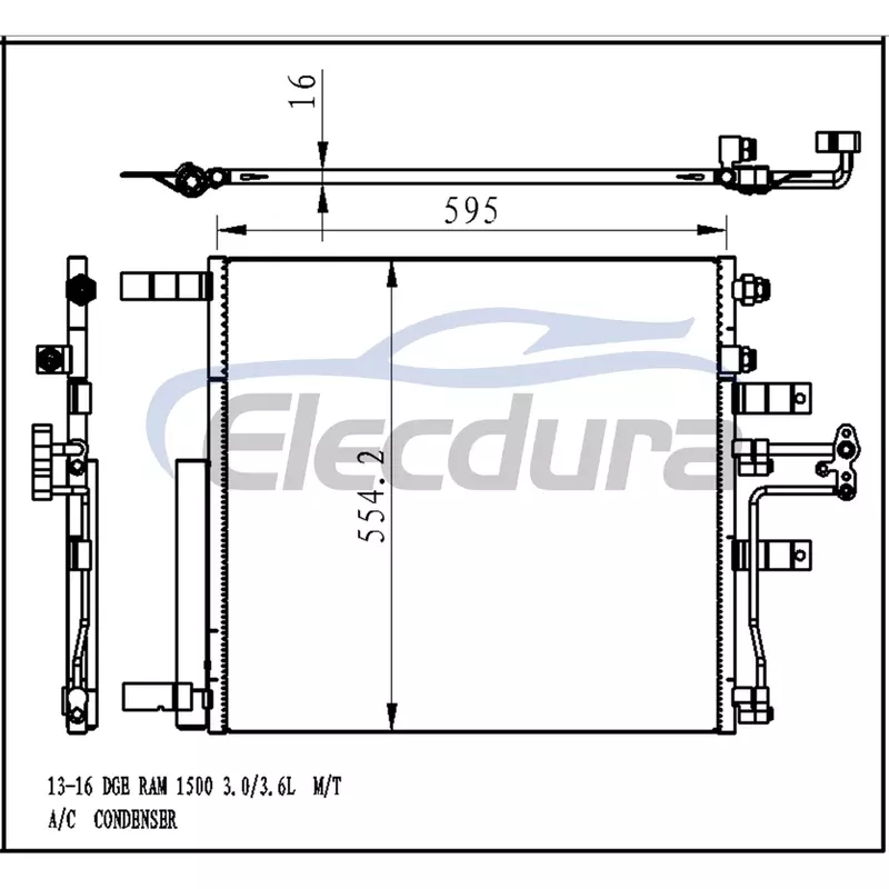 52014632AA Dodge Ram 1500 2013-2016 A/C 콘덴서 16mm 코어