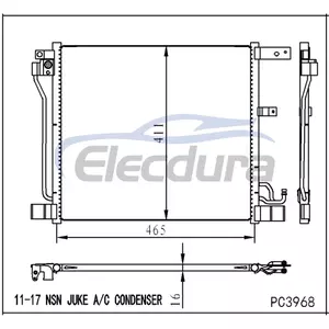 921103DD0A Nissan Juke 2011–2017 A/C-Kondensatorbaugruppe, 16 mm Kern