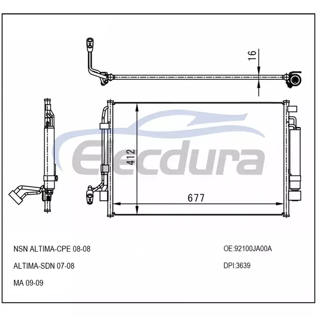 921103Y100 Nissan Maxima 2000-2001 Condensador de A/C N&uacute;cleo de 12 mm