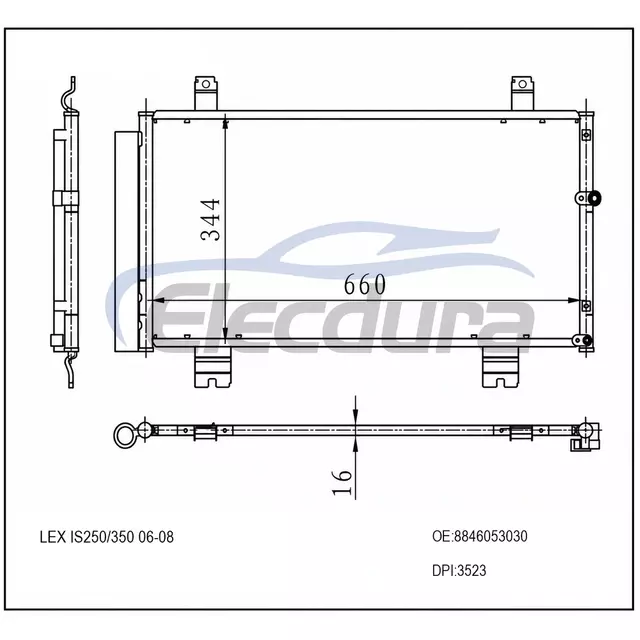 8846053030 Lexus Is250 2006-2008 Condensador de A/C N&uacute;cleo de 16 mm