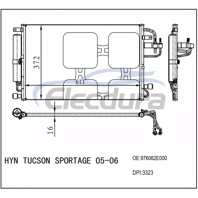 97606-2E000 Hyundai Tucson 2005-2009 Klima Kondenser Grubu 16mm &Ccedil;ekirdek