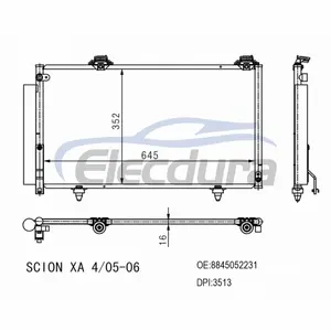 8845052231 Toyota Scion Xa 2005-2006 Kondensor A/C dengan Penerima/Pengering Inti 16mm
