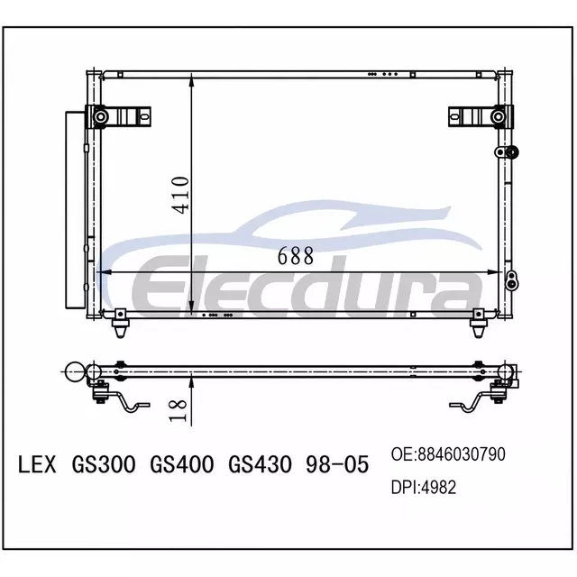 88460-30780 Lexus Gs300 Gs400 Gs430 1998-2005 Skraplacz klimatyzacji 16mm rdzeń