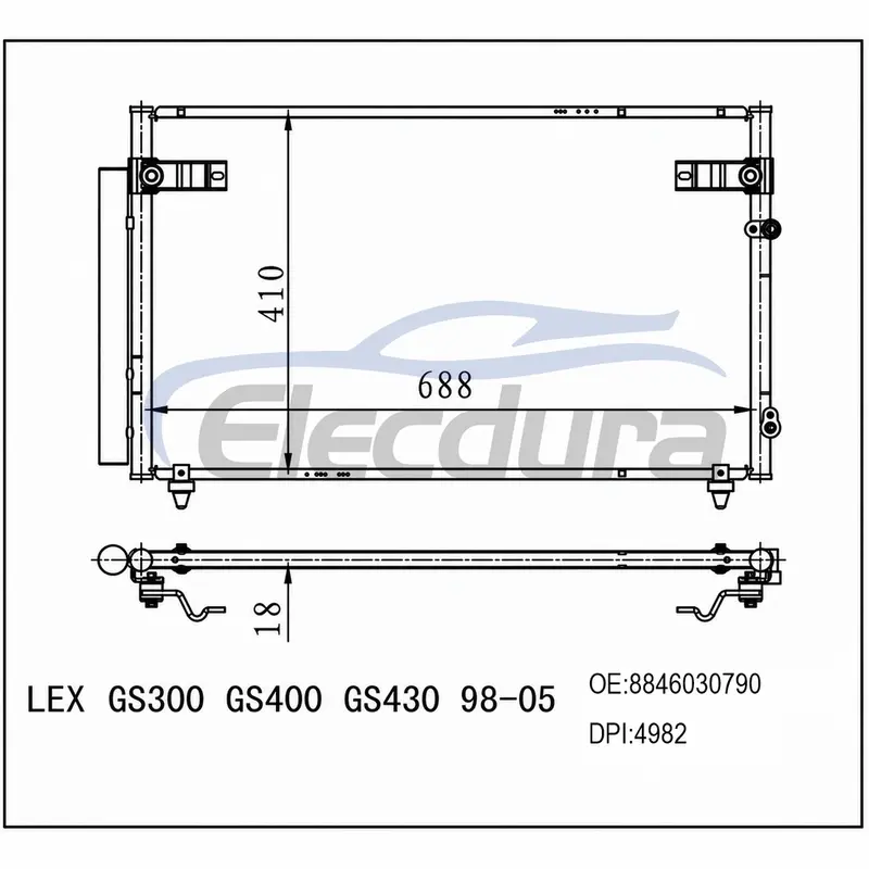 88460-30780 Lexus Gs300 Gs400 Gs430 1998-2005 Condensador de A/C N&uacute;cleo de 16 mm