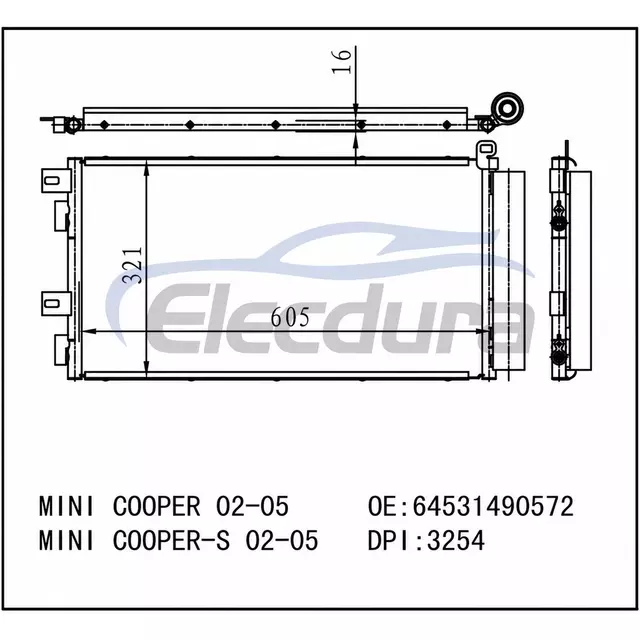 64531490572 MINI Cooper 2002-2005 A/C kondensator