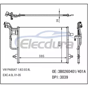 3B0260-401 Volkswagen Passat 1 8 2001-2005 2.8L/4.0LA/C condensador