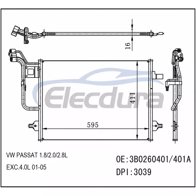 3B0260-401 Volkswagen Passat 1 8 2001-2005 2.8L / 4.0LA/C Condensor