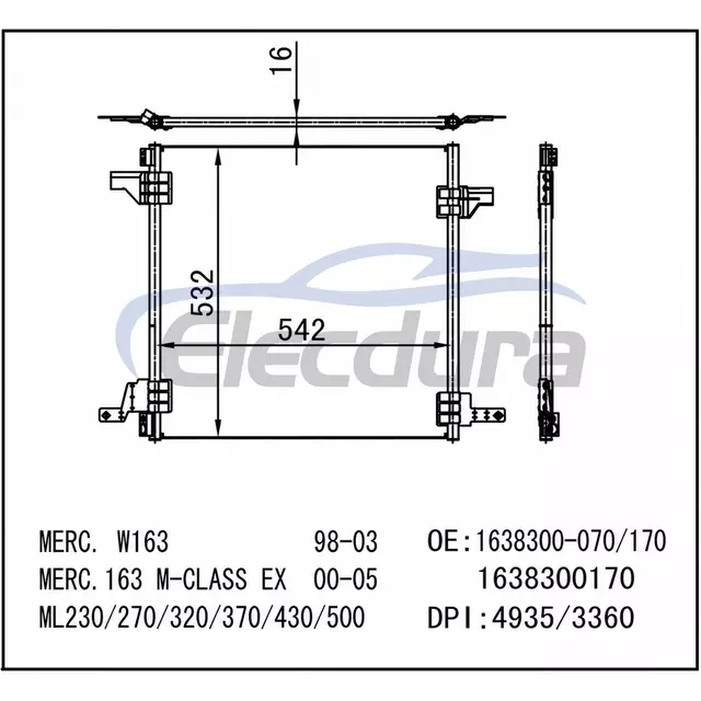 1638300-070 Condensatore aria condizionata Mercedes-Benz Ml320 W163 1998-1999