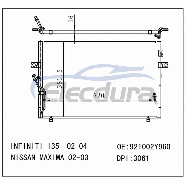 921002Y960 Infiniti I35 2002-2004 Kondensor A/C Inti 16mm