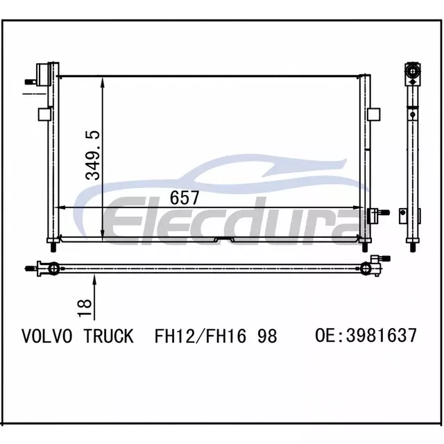 3981637 รถบรรทุก Volvo Fh12 1998+ คอนเดนเซอร์เครื่องปรับอากาศแกน 18 มม.