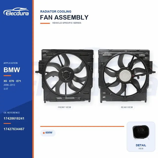 Ensemble ventilateur de refroidissement de radiateur pour BMW E70 / E71 600W 17428618241 Alimentation en vrac