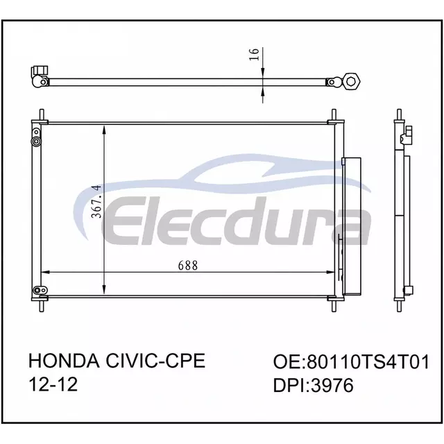 80110TS4T01 Honda Civic 2012+ A/C kondenz&aacute;tor 16mm j&aacute;dro