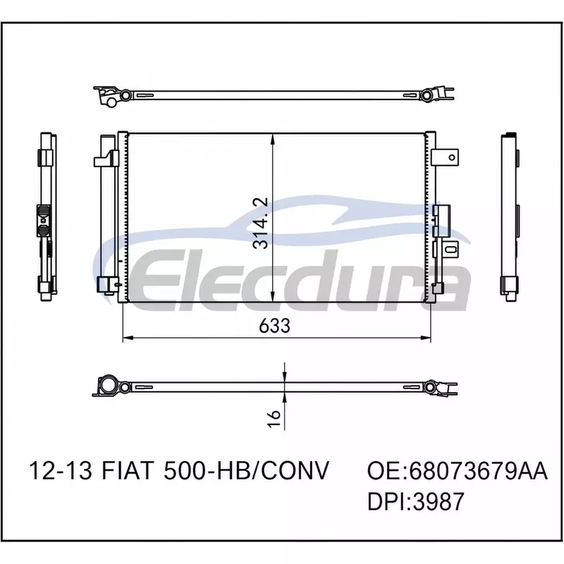 68073679AA Fiat 500 2012-2013 คอนเดนเซอร์เครื่องปรับอากาศ