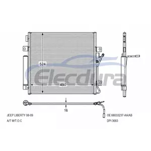 68033237-AA Jeep Liberty 2008-2009 Skraplacz klimatyzacji rdzeń 16mm