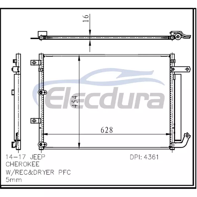 52014775AB Jeep Cherokee 2014-2017 Condensador de aire acondicionado N&uacute;cleo de 16 mm