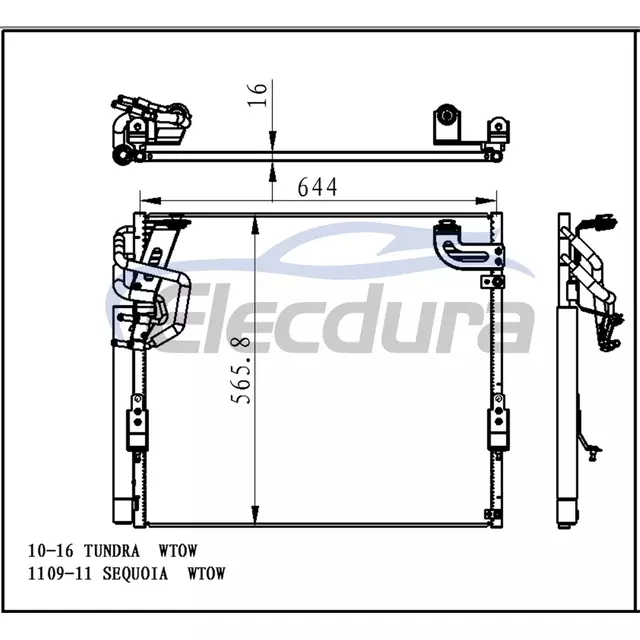 883500C010 Toyota Tundra 2010-2016 Condensador de A/C N&uacute;cleo de 16 mm