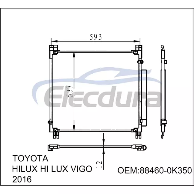 Noyau du condensateur 12mm de climatisation de 884600K330 Toyota Hilux 2015-2018