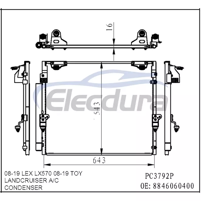 8846060400 Lexus Lex Lx570 2008-2019 Condenseur de climatisation