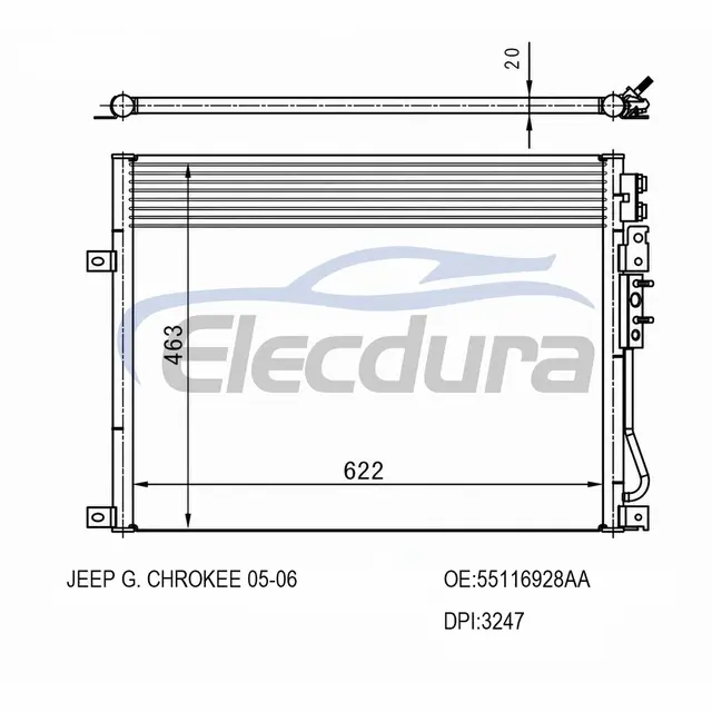 55116928AA Jeep Grand Chrokee 2005-2010 Condensateur A/C Noyau 20 mm