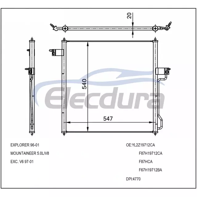 YL2Z19712CA Ford Explorer 1996-2001 Condenseur de climatisation