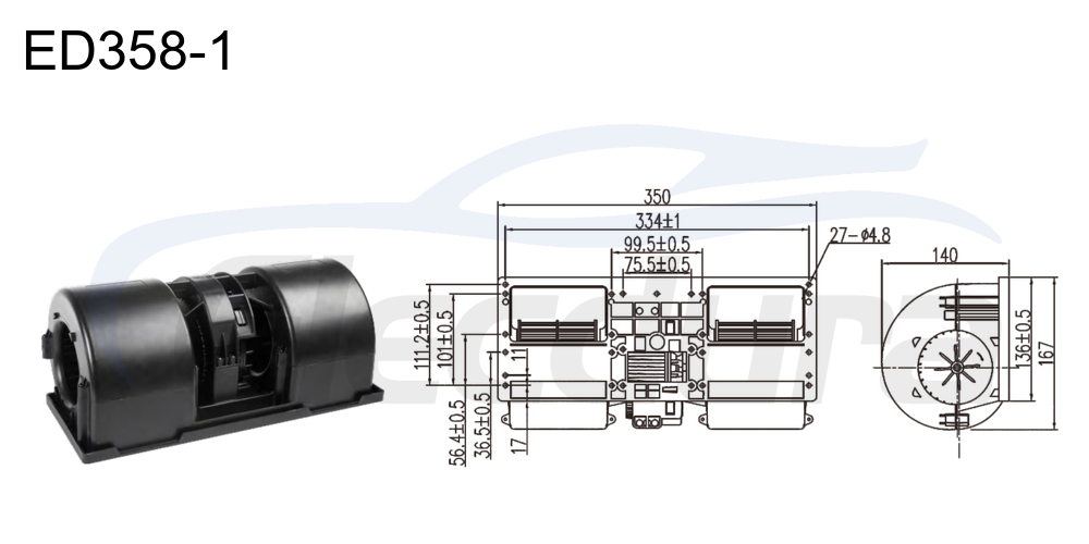 Motor de soplador sin escobillas 27V 350W PWM, flujo de aire de 1100m&sup3;/h