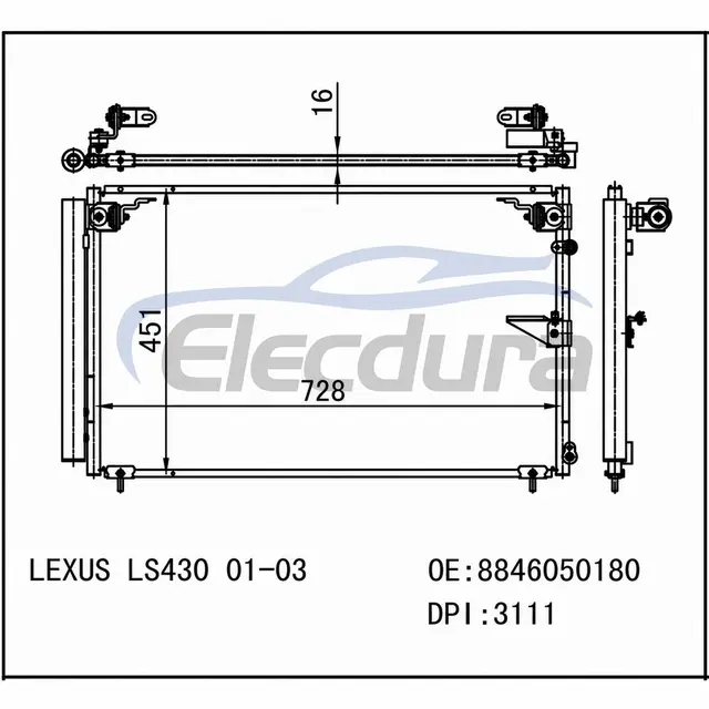 8846050180 Lexus Ls430 2001-2003 ชุดคอนเดนเซอร์เครื่องปรับอากาศ 16 มม. แกน