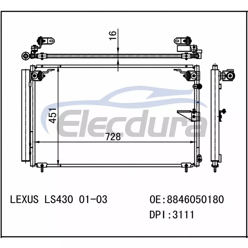 8846050180 Lexus Ls430 2001-2003 A/C condensoreenheid 16 mm kern