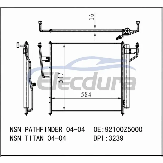 921007S000 Infiniti QX56 2004-2006 5.6L A/C-kondensator