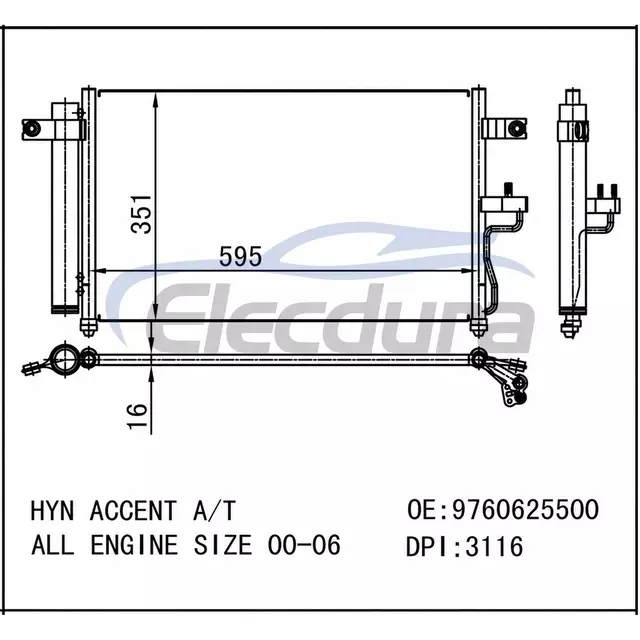 9760625500 Hyundai Accent 2000-2005 Klima Kondansat&ouml;r&uuml; 16mm &Ccedil;ekirdek