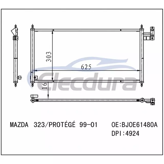 BJ0E61480A Mazda 323 1999-2001 A/C kondensator 16 mm kerne
