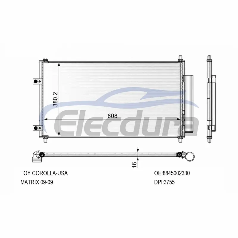 8845002330 Toyota Corolla 2009-2018 A/C 콘덴서 16mm 코어