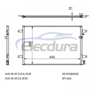 PC3424P 아우디 A6 (C6) 2005-2011 A/C 콘덴서