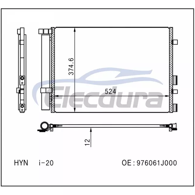 976061J000 Hyundai I20 2008-2014 Skraplacz klimatyzacji rdzeń 12mm