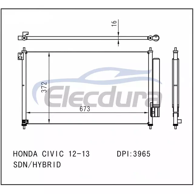 80110TR0A01 Honda Civic 2012-2013 HYBRYDOWY Skraplacz klimatyzacji 16mm rdzeń
