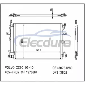 30781280 Volvo Xc90 05-From Ch 66 2005-2010 A/C-Kondensator