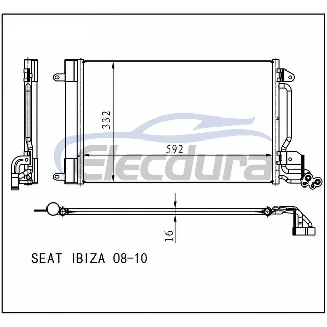 6C0816411B SEAT Ibiza 2008-2010 Condensator A/C cu uscător miez de 16 mm