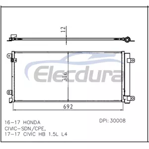 80100TBCA01 Honda Civic 2016-2017 Gruppo condensatore A/C Nucleo da 12 mm
