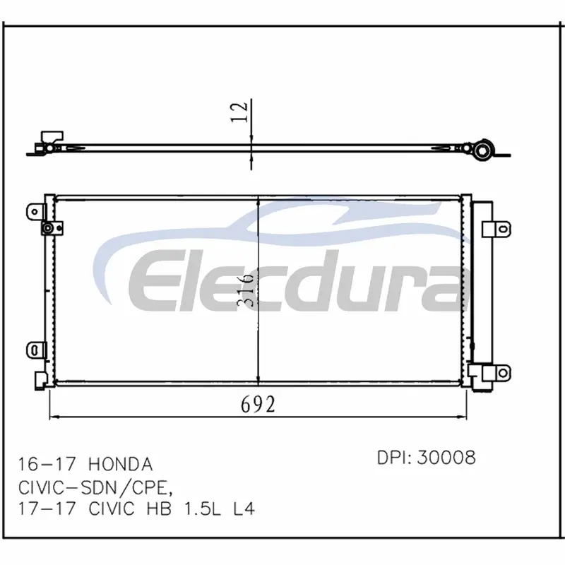 80100TBCA01 Honda Civic 2016-2017 Kondenz&aacute;tor A/C Sestava 12mm j&aacute;dro