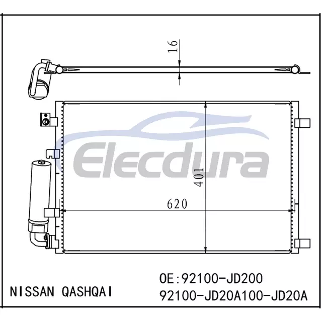 92100-JD200 Nissan Qashqai 2010-2013 Conjunto de condensador de aire acondicionado