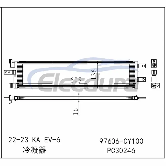 97606CV100 Kia EV6 2022-2023 Condensador de A/C Montagem