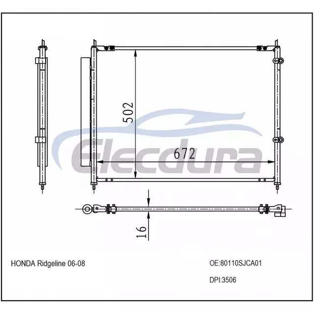 80110SJCA01 ฮอนด้า Ridgeline 2006-2008 คอนเดนเซอร์เครื่องปรับอากาศ